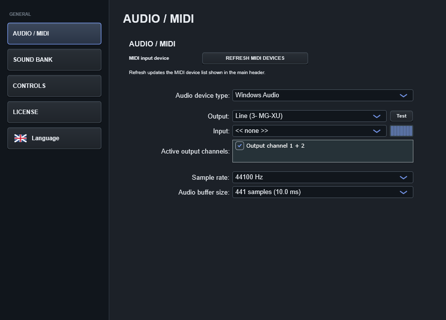 Настройки аудио и MIDI в Stage Arranger